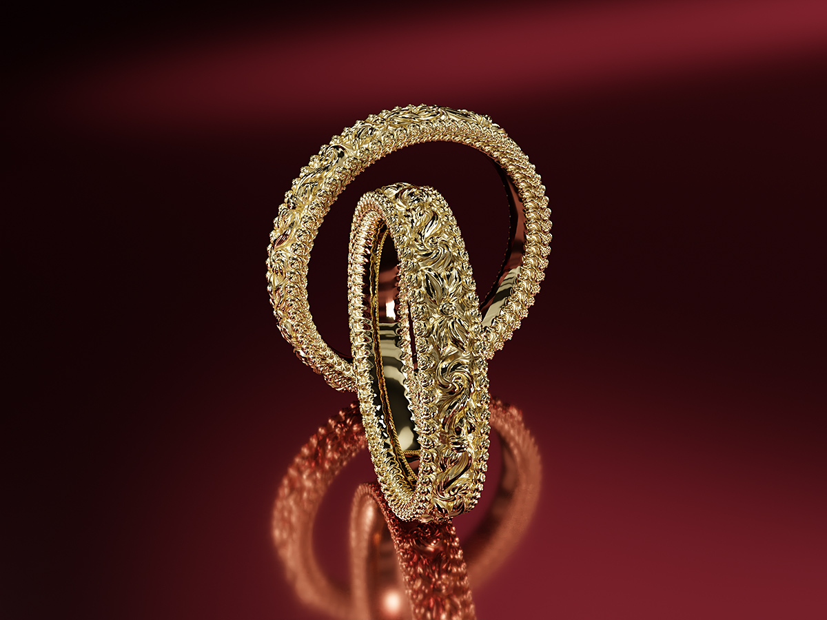 Elegant Gold Ring. Jewellery 3D Rendering.